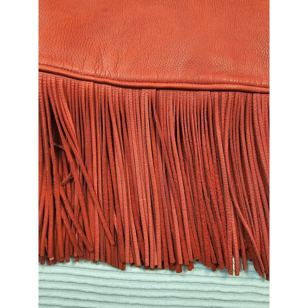 Creations In Leather By Richie Orange Deerskin Fringe Beaded Western Jacket S - Picture 13 of 16